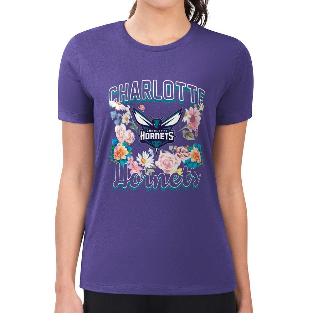 Charlotte Hornets G-III 4Her by Carl Banks Women's Super-Slim Fit Lightweight Flowers Team Logo Graphic T-Shirt