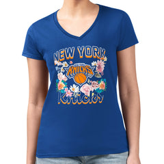 New York Knicks G-III 4Her by Carl Banks Women's Super-Slim Fit Lightweight Flowers Team Logo Graphic V-Neck T-Shirt