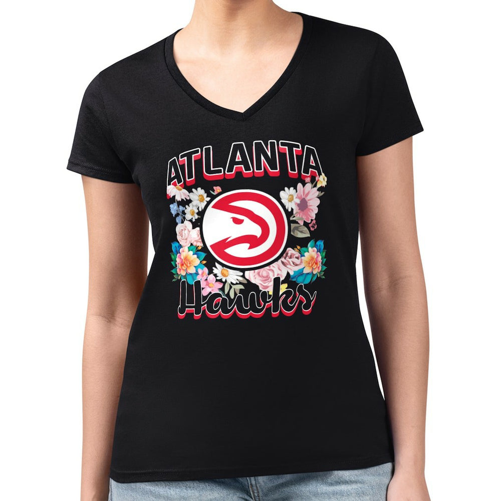 Atlanta Hawks G-III 4Her by Carl Banks Women's Super-Slim Fit Lightweight Flowers Team Logo Graphic V-Neck T-Shirt