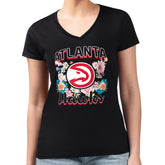 Atlanta Hawks G-III 4Her by Carl Banks Women's Super-Slim Fit Lightweight Flowers Team Logo Graphic V-Neck T-Shirt