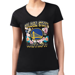Golden State Warriors G-III 4Her by Carl Banks Women's Super-Slim Fit Lightweight Flowers Team Logo Graphic V-Neck T-Shirt sale