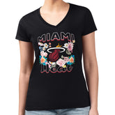 Miami Heat G-III 4Her by Carl Banks Women's Super-Slim Fit Lightweight Flowers Team Logo Graphic V-Neck T-Shirt