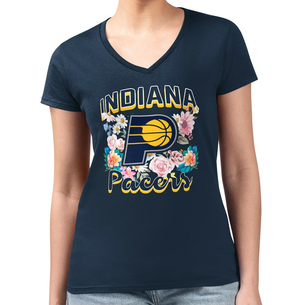 Indiana Pacers G-III 4Her by Carl Banks Women's Super-Slim Fit Lightweight Flowers Team Logo Graphic V-Neck T-Shirt