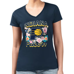 Indiana Pacers G-III 4Her by Carl Banks Women's Super-Slim Fit Lightweight Flowers Team Logo Graphic V-Neck T-Shirt