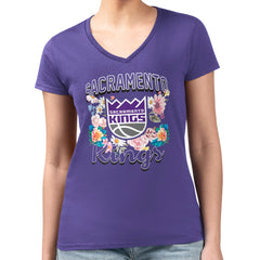 Sacramento Kings G-III 4Her by Carl Banks Women's Super-Slim Fit Lightweight Flowers Team Logo Graphic V-Neck T-Shirt