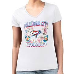 Oklahoma City Thunder G-III 4Her by Carl Banks Women's Super-Slim Fit Lightweight Flowers Team Logo Graphic V-Neck T-Shirt