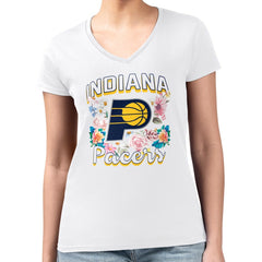 Indiana Pacers G-III 4Her by Carl Banks Women's Super-Slim Fit Lightweight Flowers Team Logo Graphic V-Neck T-Shirt