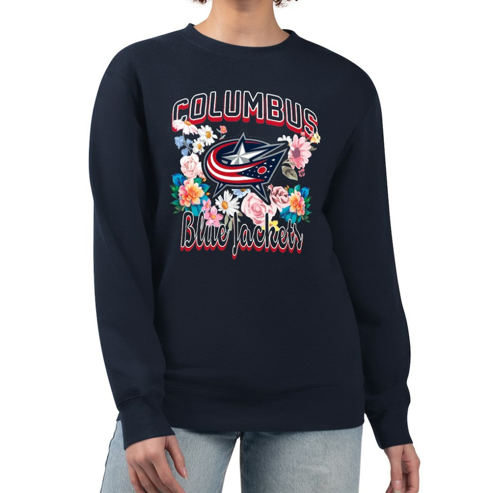 NHL Columbus Blue Jackets G-III 4Her by Carl Banks Women's Flower Logo Pullover Sweatshirt