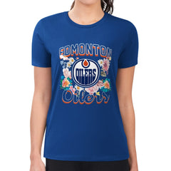 NHL Edmonton Oilers G-III 4Her by Carl Banks Women's Super-Slim Fit Lightweight Flower Logo T-Shirt