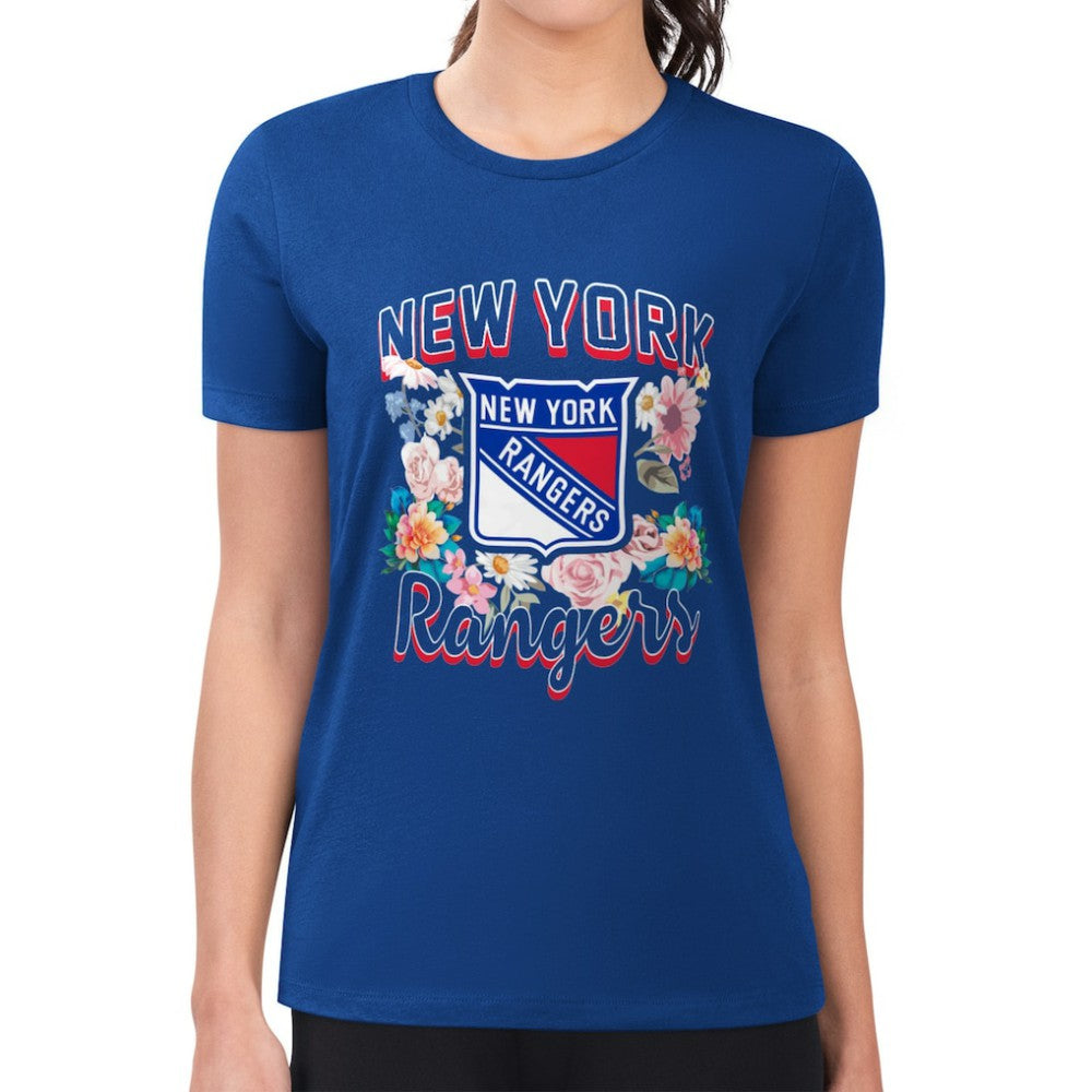 NHL New York Rangers G-III 4Her by Carl Banks Women's Super-Slim Fit Lightweight Flower Logo T-Shirt
