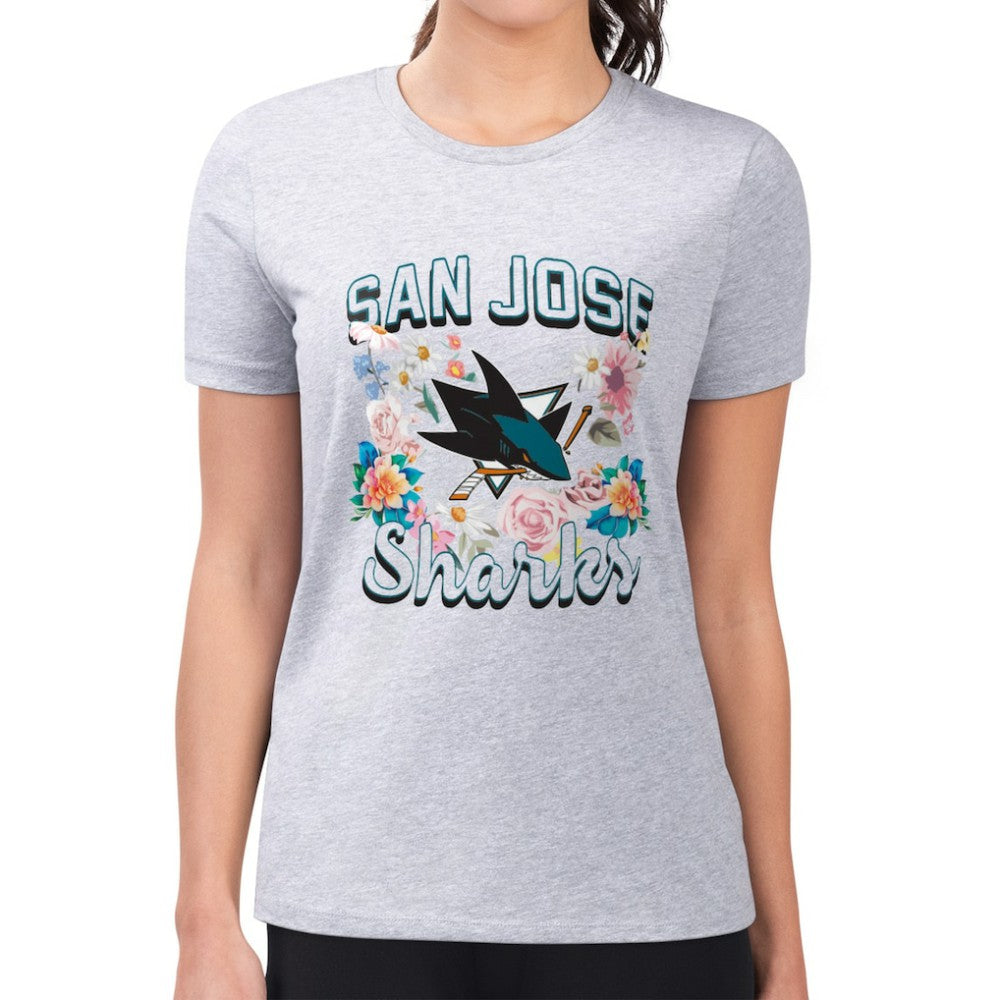 NHL San Jose Sharks G-III 4Her by Carl Banks Women's Super-Slim Fit Lightweight Flower Logo T-Shirt