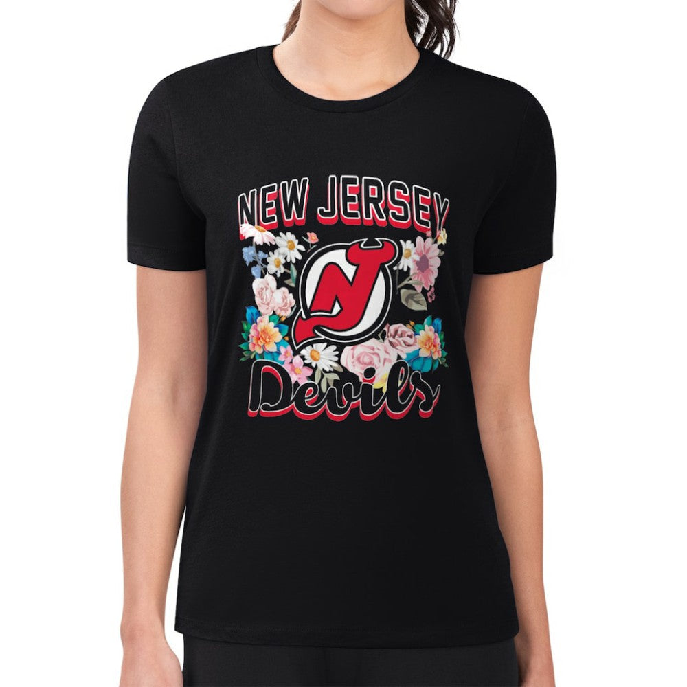 NHL New Jersey Devils G-III 4Her by Carl Banks Women's Super-Slim Fit Lightweight Flower Logo T-Shirt