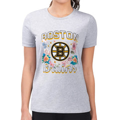 NHL Boston Bruins G-III 4Her by Carl Banks Women's Super-Slim Fit Lightweight Flower Logo T-Shirt