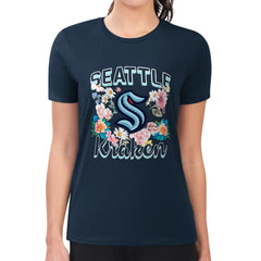 NHL Seattle Kraken G-III 4Her by Carl Banks Women's Super-Slim Fit Lightweight Flower Logo T-Shirt