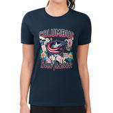 NHL Columbus Blue Jackets G-III 4Her by Carl Banks Women's Super-Slim Fit Lightweight Flower Logo T-Shirt