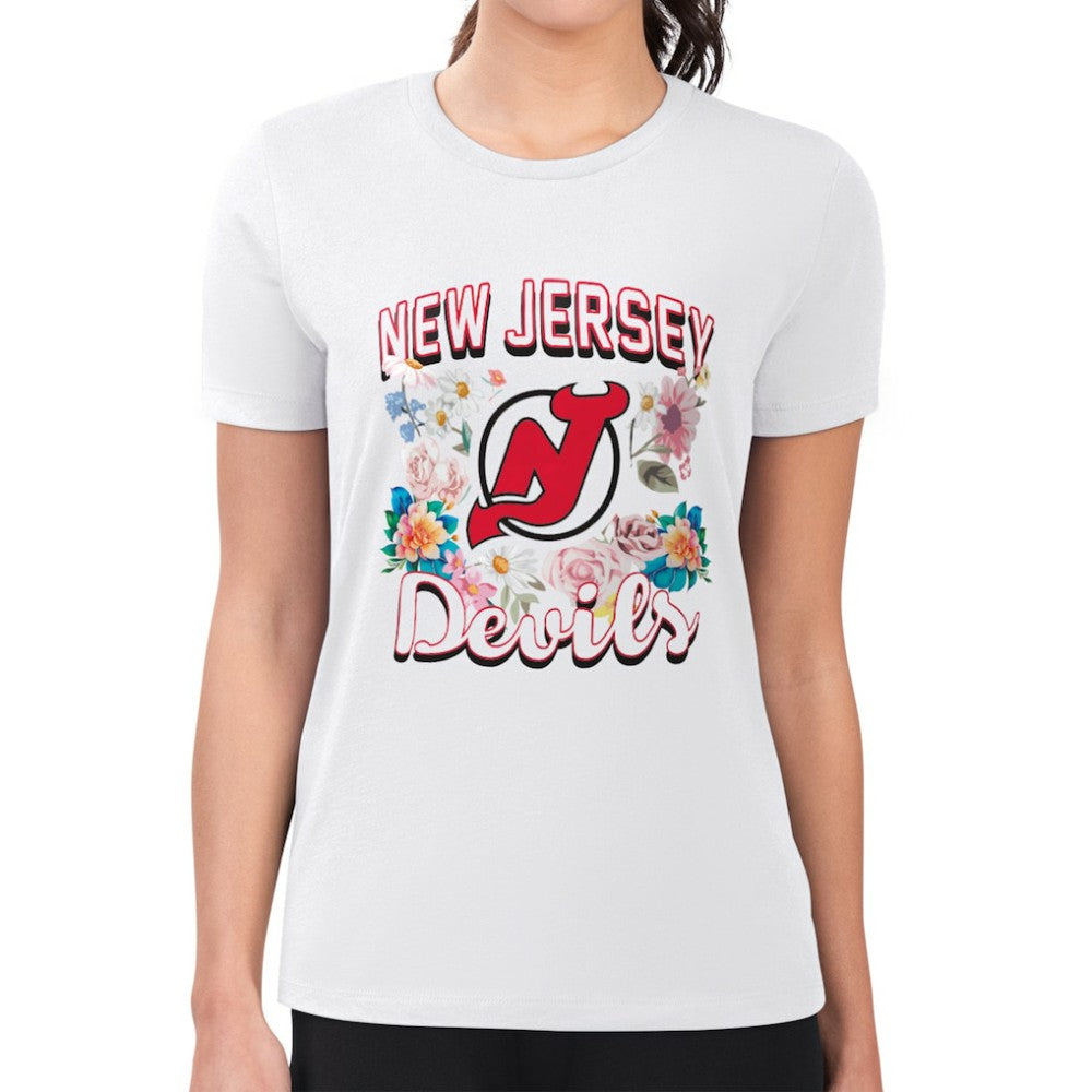 NHL New Jersey Devils G-III 4Her by Carl Banks Women's Super-Slim Fit Lightweight Flower Logo T-Shirt