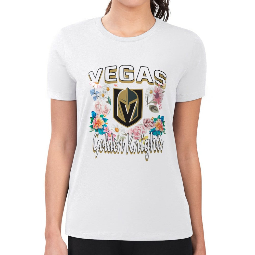 NHL Vegas Golden Knights G-III 4Her by Carl Banks Women's Super-Slim Fit Lightweight Flower Logo T-Shirt