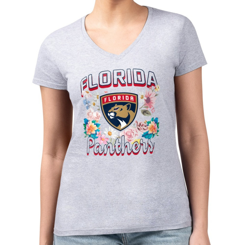 NHL Florida Panthers G-III 4Her by Carl Banks Women's Super-Slim Fit Lightweight Flower Logo V-Neck T-Shirt