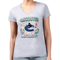 NHL Vancouver Canucks G-III 4Her by Carl Banks Women's Super-Slim Fit Lightweight Flower Logo V-Neck T-Shirt