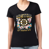 NHL Boston Bruins G-III 4Her by Carl Banks Women's Super-Slim Fit Lightweight Flower Logo V-Neck T-Shirt