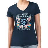NHL Seattle Kraken G-III 4Her by Carl Banks Women's Super-Slim Fit Lightweight Flower Logo V-Neck T-Shirt
