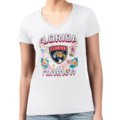 NHL Florida Panthers G-III 4Her by Carl Banks Women's Super-Slim Fit Lightweight Flower Logo V-Neck T-Shirt