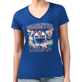 NHL Edmonton Oilers G-III 4Her by Carl Banks Women's Super-Slim Fit Lightweight Flower Logo V-Neck T-Shirt