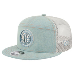 New Era Brooklyn Nets Adventure Denim Split Panel 9FIFTY Snapback Trucker Hat