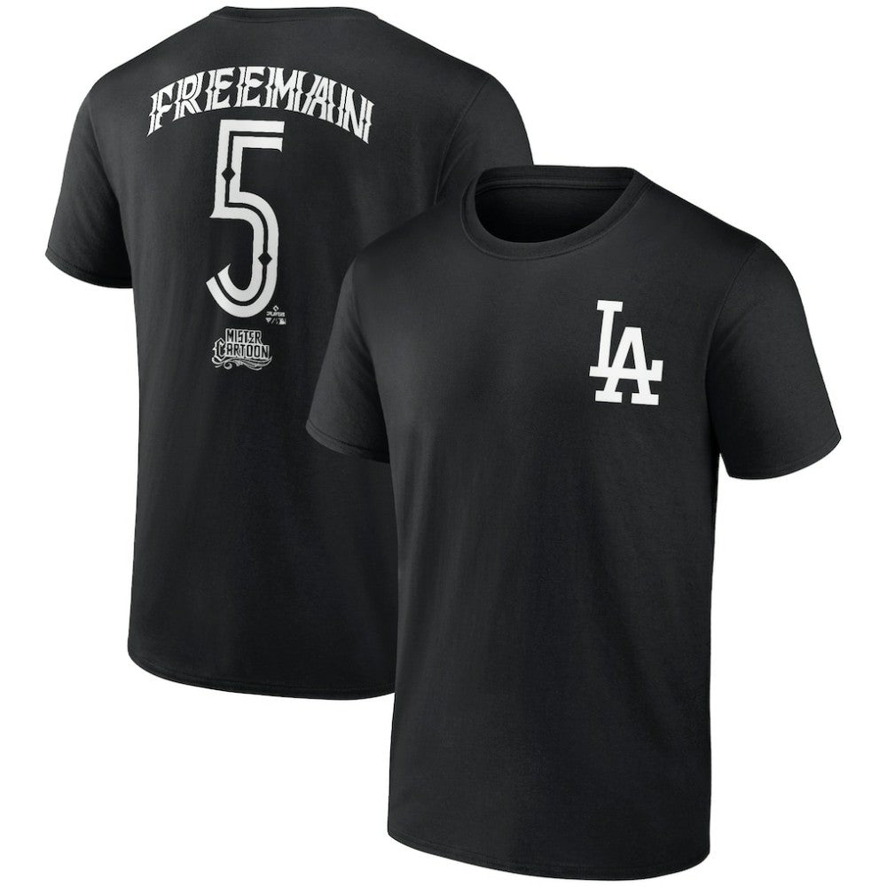 Black Freddie Freeman Los Angeles Dodgers Mister Cartoon Name & Number T-Shirt