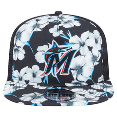 Black Miami Marlins New Era Adventure Pattern Golfer Trucker Snapback Hat