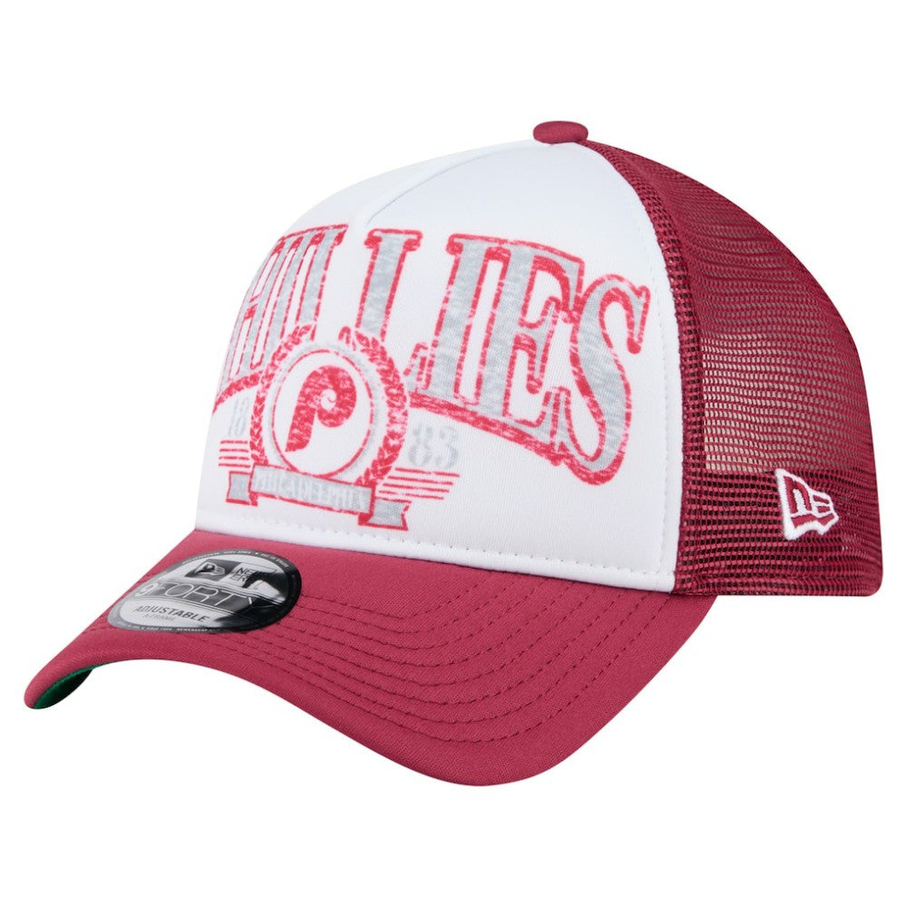 Red Philadelphia Phillies New Era Distressed 9FORTY A-Frame Adjustable Trucker Hat