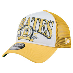 White/Gold Pittsburgh Pirates New Era Distressed 9FORTY A-Frame Adjustable Trucker Hat