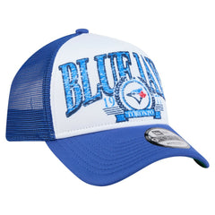 White/Royal Toronto Blue Jays New Era Distressed 9FORTY A-Frame Adjustable Trucker Hat