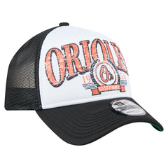 Black Baltimore Orioles New Era Distressed 9FORTY A-Frame Adjustable Trucker Hat