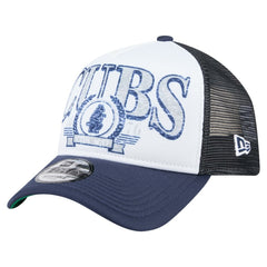 White/Navy Chicago Cubs New Era Distressed 9FORTY A-Frame Adjustable Trucker Hat