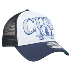 White/Navy Chicago Cubs New Era Distressed 9FORTY A-Frame Adjustable Trucker Hat