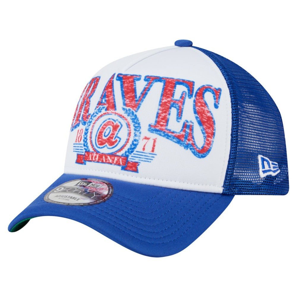 White/Royal Atlanta Braves New Era Trucker A-Frame 9FORTY Adjustable Hat