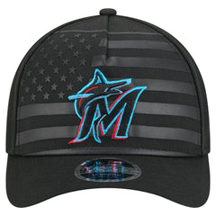 Black Miami Marlins New Era American Flag 9FORTY M-Crown A-Frame Adjustable Hat