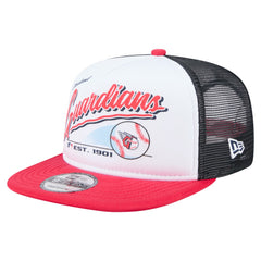 White/Red Cleveland Guardians New Era Retro Script Trucker 9FIFTY Snapback Hat