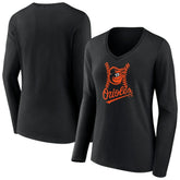 Black Baltimore Orioles Women's Fastball Long Sleeve V-Neck T-Shirt