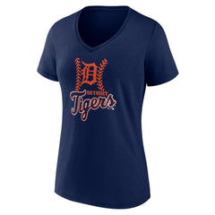 Navy Detroit Tigers Women's Fastball V-Neck T-Shirt