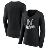 Black Los Angeles Dodgers Women's Fastball Long Sleeve V-Neck T-Shirt