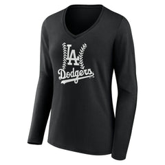 Black Los Angeles Dodgers Women's Fastball Long Sleeve V-Neck T-Shirt