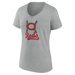 Gray Cincinnati Reds Women's Fastball V-Neck T-Shirt