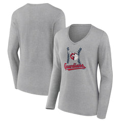 Gray Cleveland Guardians Women's Fastball Long Sleeve V-Neck T-Shirt