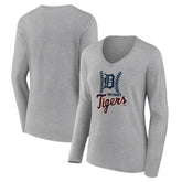 Gray Detroit Tigers Women's Fastball Long Sleeve V-Neck T-Shirt