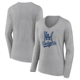 Gray Los Angeles Dodgers Women's Fastball Long Sleeve V-Neck T-Shirt