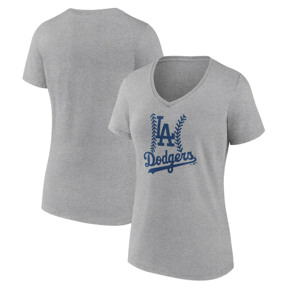 Gray Los Angeles Dodgers Women's Fastball V-Neck T-Shirt