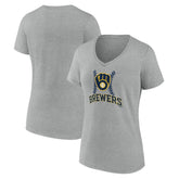 Gray Milwaukee Brewers Women's Fastball V-Neck T-Shirt