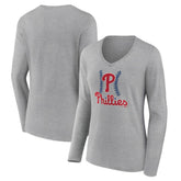 Gray Philadelphia Phillies Women's Fastball Long Sleeve V-Neck T-Shirt